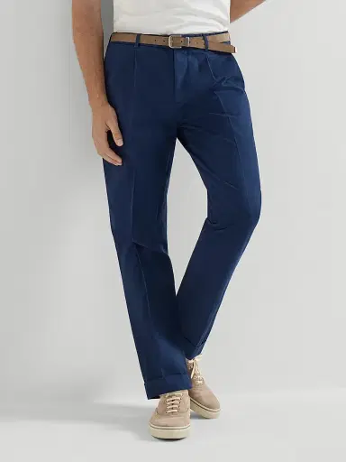 Brunello Cucinelli Men's Garment Dyed Trousers in Twisted Cotton Gabardine - Blue - Size 46 | Thumbnail 5