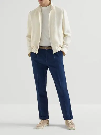 Brunello Cucinelli Men's Garment Dyed Trousers in Twisted Cotton Gabardine - Blue - Size 46 | Thumbnail 6