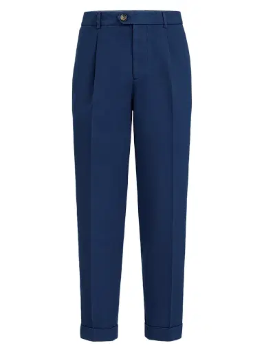 Brunello Cucinelli Men's Garment Dyed Trousers in Twisted Cotton Gabardine - Blue - Size 46 | Thumbnail 1