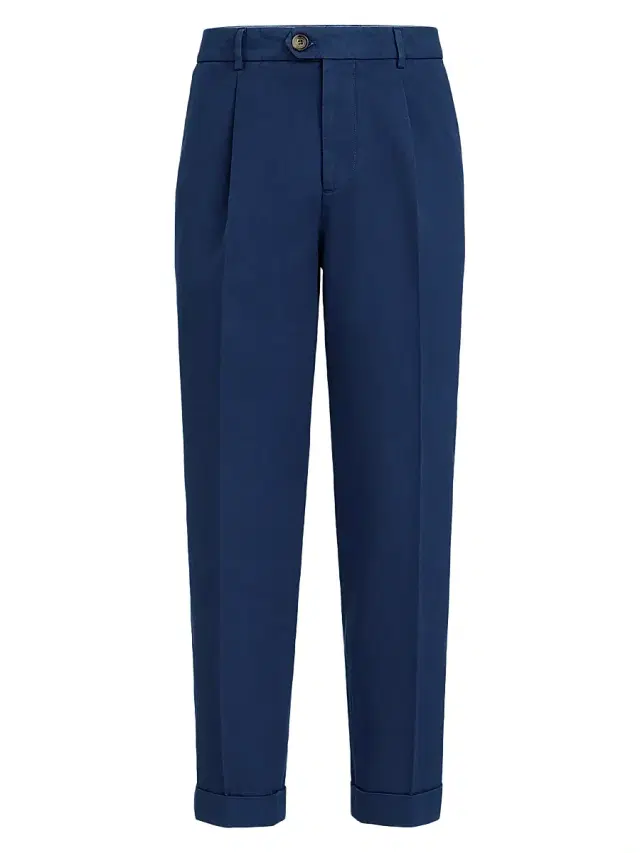 Brunello Cucinelli Men's Garment Dyed Trousers in Twisted Cotton Gabardine - Blue