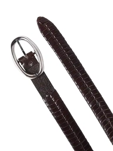 Brunello Cucinelli Men's Chevron Effect Braided Leather Belt with Oval Buckle | Thumbnail 3 Brunello Cucinelli Men's Chevron Effect Braided Leather Belt with Oval Buckle | Thumbnail 3