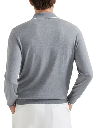Brunello Cucinelli Men's Sea Island Knitted Cotton-Cashmere Polo Shirt | Thumbnail 3