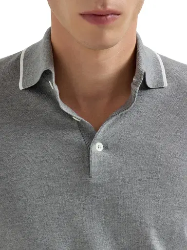 Brunello Cucinelli Men's Sea Island Knitted Cotton-Cashmere Polo Shirt | Thumbnail 4