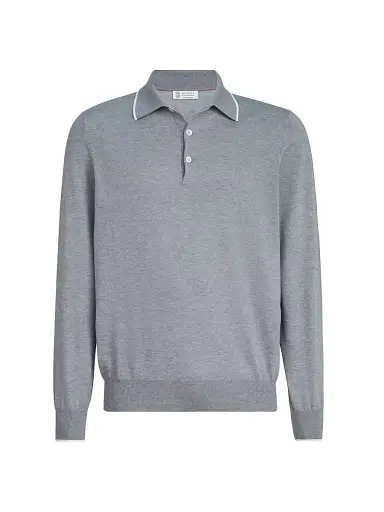 Brunello Cucinelli Men's Sea Island Knitted Cotton-Cashmere Polo Shirt | Thumbnail 1
