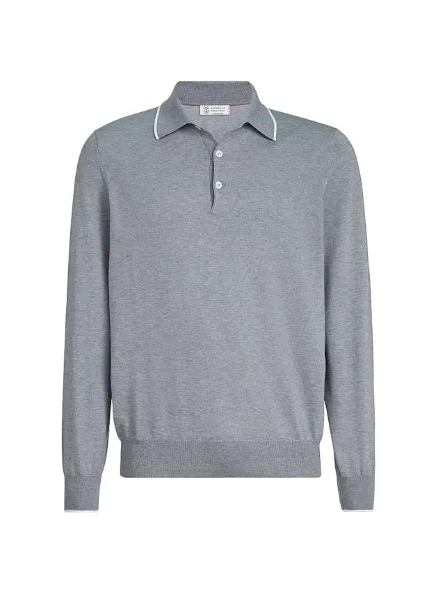 Men's Sea Island Knitted Cotton-Cashmere Polo Shirt - Grey