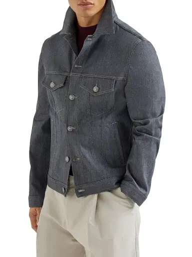 Brunello Cucinelli Men's Comfort Grayscale Denim Four Pocket Jacket | Thumbnail 2 Brunello Cucinelli Men's Comfort Grayscale Denim Four Pocket Jacket | Thumbnail 2