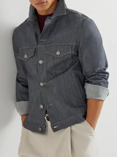 Brunello Cucinelli Men's Comfort Grayscale Denim Four Pocket Jacket | Thumbnail 5 Brunello Cucinelli Men's Comfort Grayscale Denim Four Pocket Jacket | Thumbnail 5