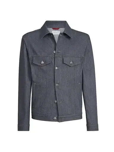 Brunello Cucinelli Men's Comfort Grayscale Denim Four Pocket Jacket | Thumbnail 1 Brunello Cucinelli Men's Comfort Grayscale Denim Four Pocket Jacket | Thumbnail 1