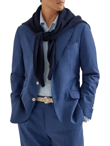 Brunello Cucinelli Men's Virgin Wool Fresco Deconstructed Cavallo Blazer - Royale Blue - Size 38 | Thumbnail 5