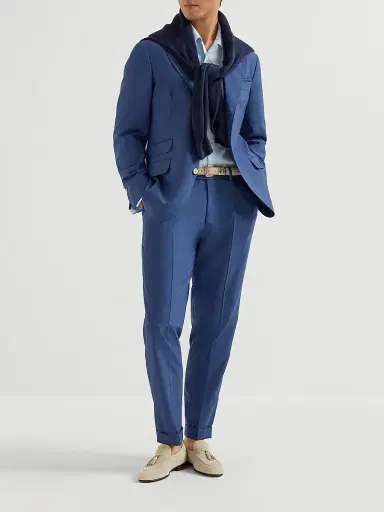 Brunello Cucinelli Men's Virgin Wool Fresco Deconstructed Cavallo Blazer - Royale Blue - Size 38 | Thumbnail 6