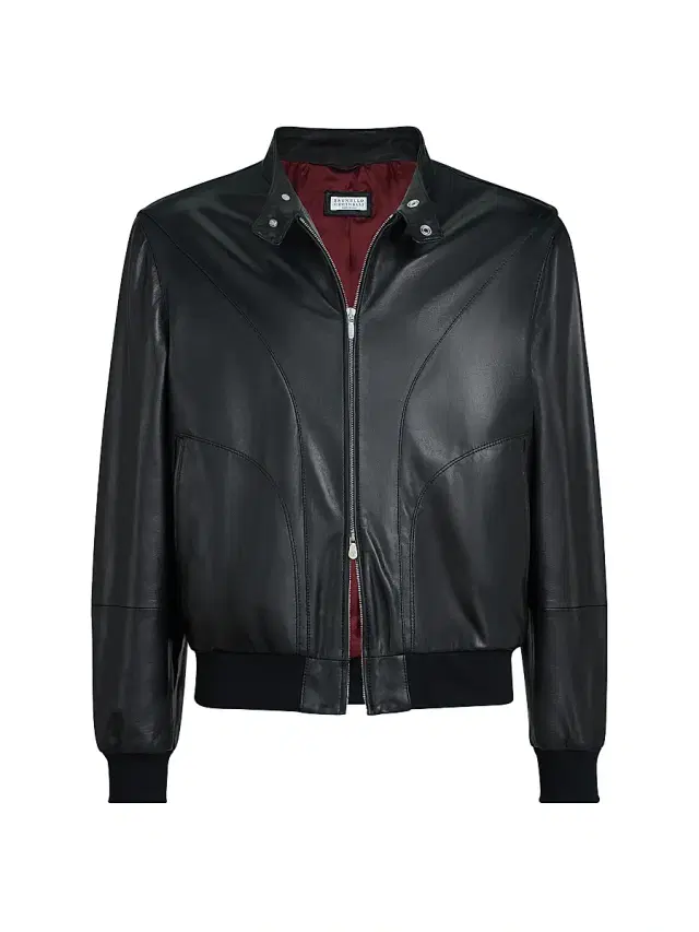 Brunello Cucinelli Men's Polished Nappa Leather Pilot Jacket - Black