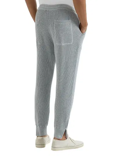 Brunello Cucinelli Men's Cotton English Rib Knit Trousers with Zipper Cuffs - Grey | Thumbnail 3 Brunello Cucinelli Men's Cotton English Rib Knit Trousers with Zipper Cuffs - Grey | Thumbnail 3