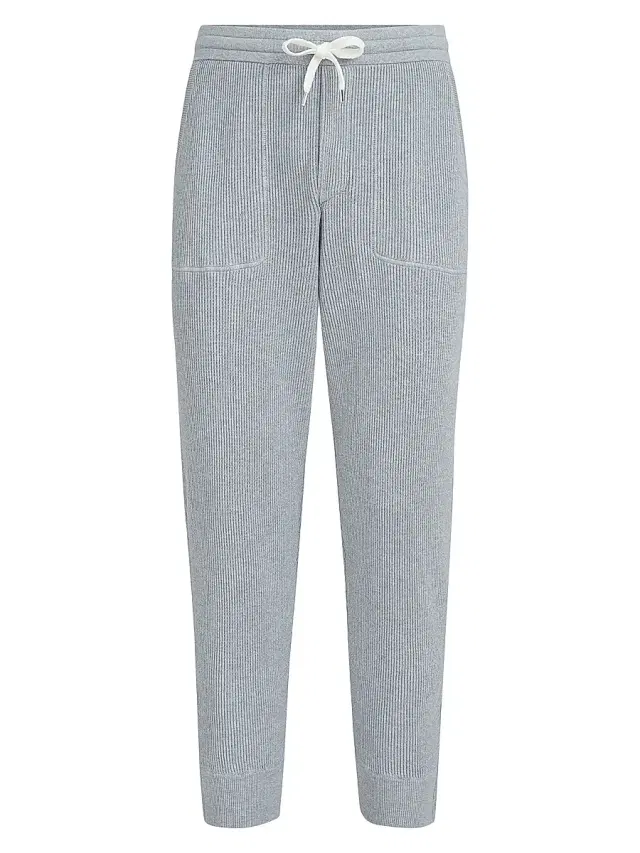 Brunello Cucinelli Men's Cotton English Rib Knit Trousers with Zipper Cuffs - Grey