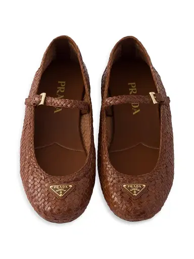 Prada Women's Woven Leather Ballerinas - Brown | Thumbnail 4 Prada Women's Woven Leather Ballerinas - Brown | Thumbnail 4