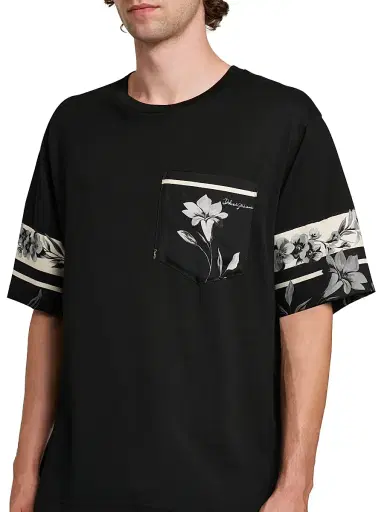 Dolce & Gabbana Men's Floral Cotton-Silk T-Shirt - Nero - Size 46 | Thumbnail 6