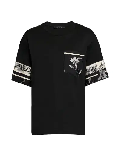 Dolce & Gabbana Men's Floral Cotton-Silk T-Shirt - Nero - Size 46 | Thumbnail 1