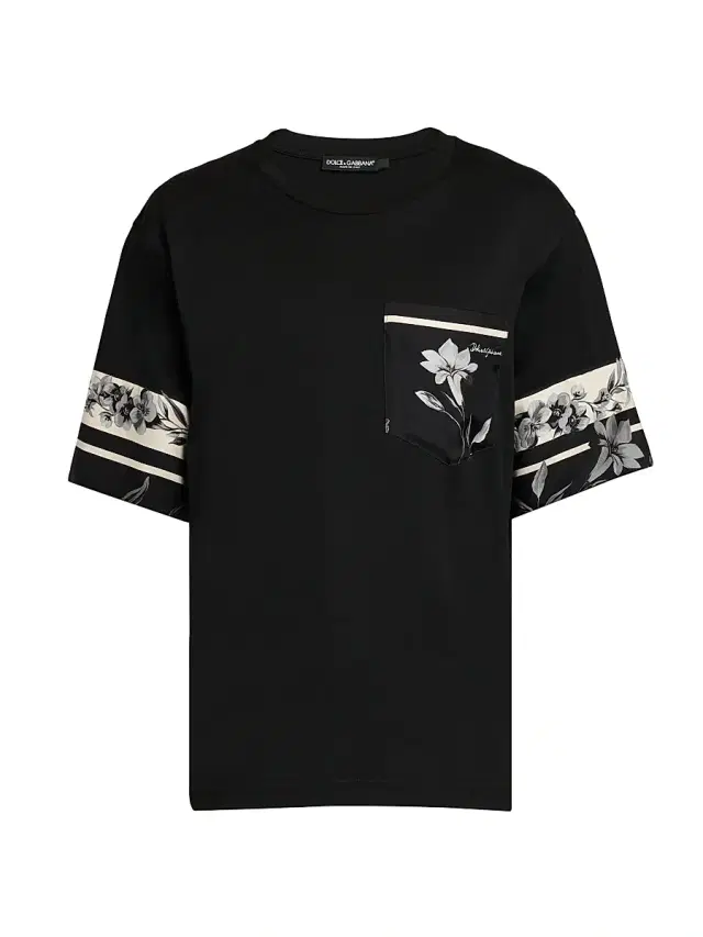 Men's Floral Cotton-Silk T-Shirt - Nero