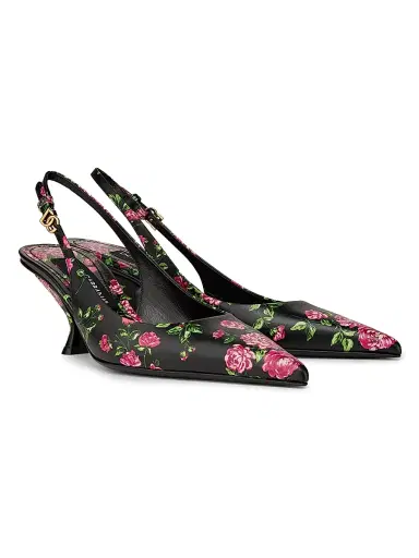 Dolce & Gabbana Women's Floral Leather Slingback Pumps | Thumbnail 2 Dolce & Gabbana Women's Floral Leather Slingback Pumps | Thumbnail 2