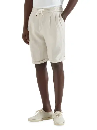 Brunello Cucinelli Men's Garment Dyed Bermuda Shorts in Linen Gabardine - Khaki | Thumbnail 32 Brunello Cucinelli Men's Garment Dyed Bermuda Shorts in Linen Gabardine - Khaki | Thumbnail 32