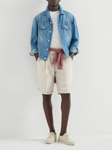 Brunello Cucinelli Men's Garment Dyed Bermuda Shorts in Linen Gabardine - Khaki | Thumbnail 36 Brunello Cucinelli Men's Garment Dyed Bermuda Shorts in Linen Gabardine - Khaki | Thumbnail 36