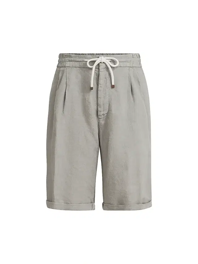 Men's Garment Dyed Bermuda Shorts in Linen Gabardine - Khaki