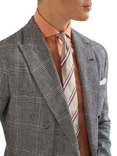 Brunello Cucinelli Men's Regimental Stripe Silk and Cotton Tie - Earth | Thumbnail 2 Brunello Cucinelli Men's Regimental Stripe Silk and Cotton Tie - Earth | Thumbnail 2