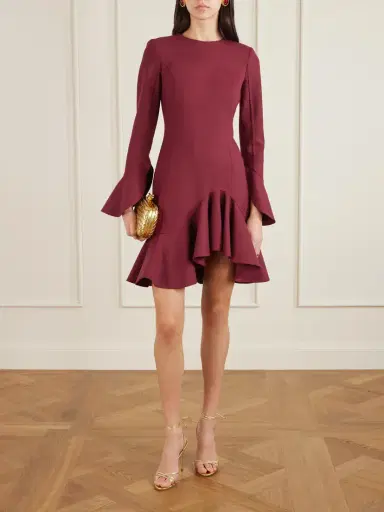 Oscar de la Renta Asymmetric Ruffled Wool-blend Crepe Midi Dress | Thumbnail 2 Oscar de la Renta Asymmetric Ruffled Wool-blend Crepe Midi Dress | Thumbnail 2