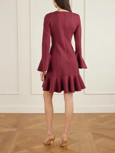 Oscar de la Renta Asymmetric Ruffled Wool-blend Crepe Midi Dress | Thumbnail 3 Oscar de la Renta Asymmetric Ruffled Wool-blend Crepe Midi Dress | Thumbnail 3