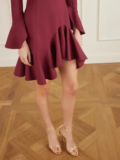 Oscar de la Renta Asymmetric Ruffled Wool-blend Crepe Midi Dress | Thumbnail 4 Oscar de la Renta Asymmetric Ruffled Wool-blend Crepe Midi Dress | Thumbnail 4