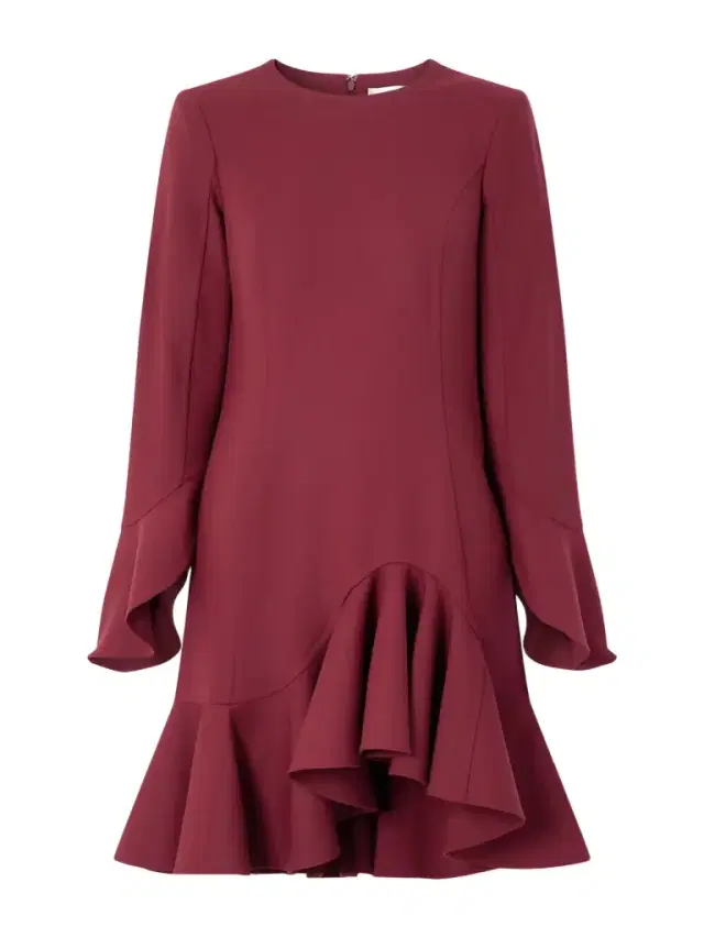 Asymmetric Ruffled Wool-blend Crepe Midi Dress