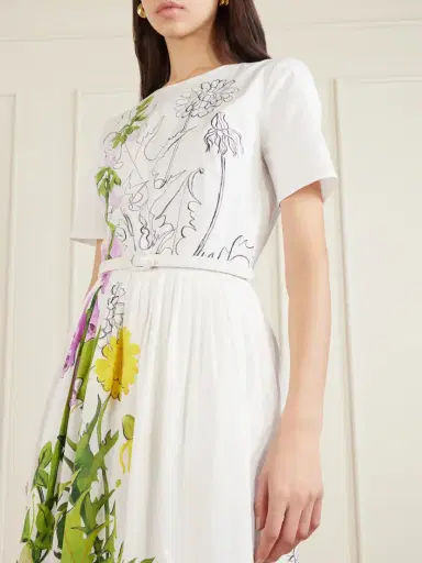 Oscar de la Renta Belted Floral-print Cotton-blend Poplin Midi Dress | Thumbnail 4 Oscar de la Renta Belted Floral-print Cotton-blend Poplin Midi Dress | Thumbnail 4