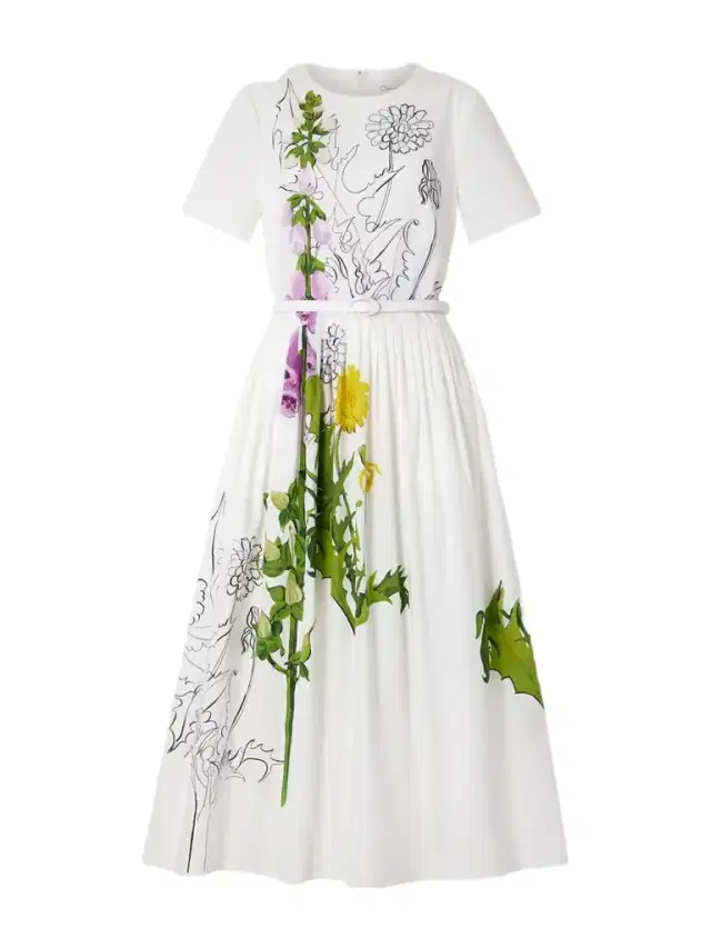Belted Floral-print Cotton-blend Poplin Midi Dress