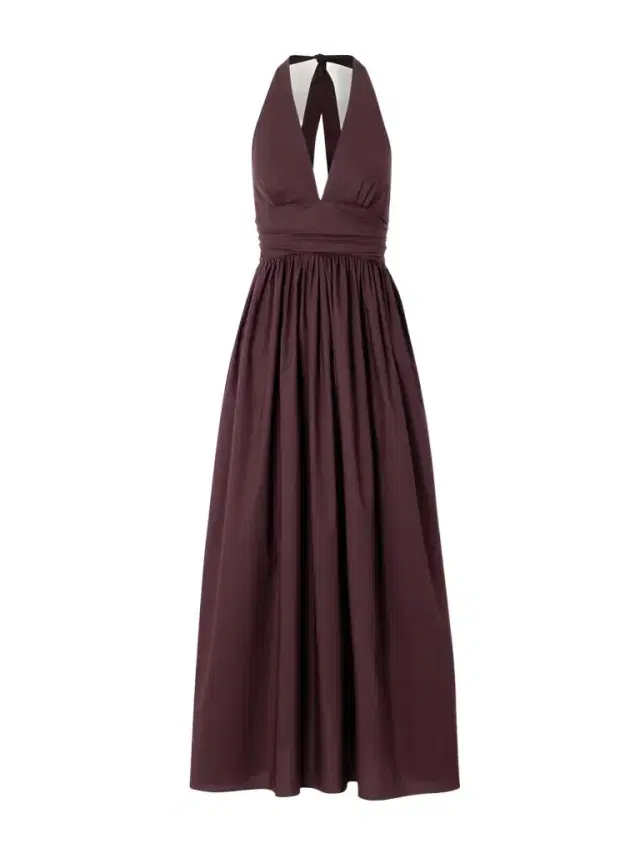 Gathered Organic Cotton-poplin Halterneck Maxi Dress