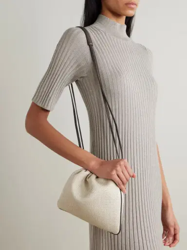 Brunello Cucinelli Embellished Leather-trimmed Raffia Shoulder Bag | Thumbnail 2