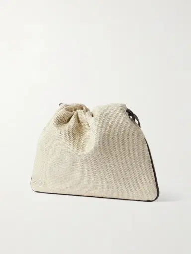 Brunello Cucinelli Embellished Leather-trimmed Raffia Shoulder Bag | Thumbnail 3