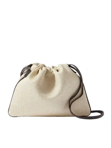 Brunello Cucinelli Embellished Leather-trimmed Raffia Shoulder Bag | Thumbnail 1