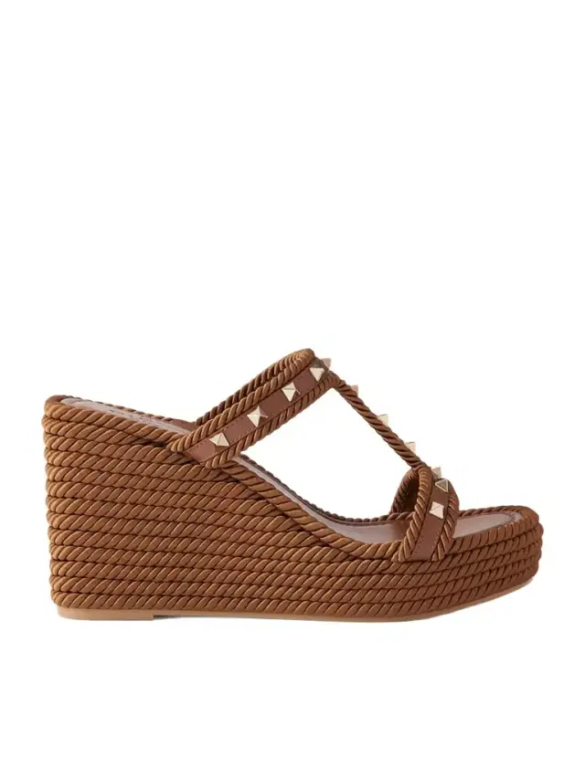 Rockstud 90 Leather Wedge Mules