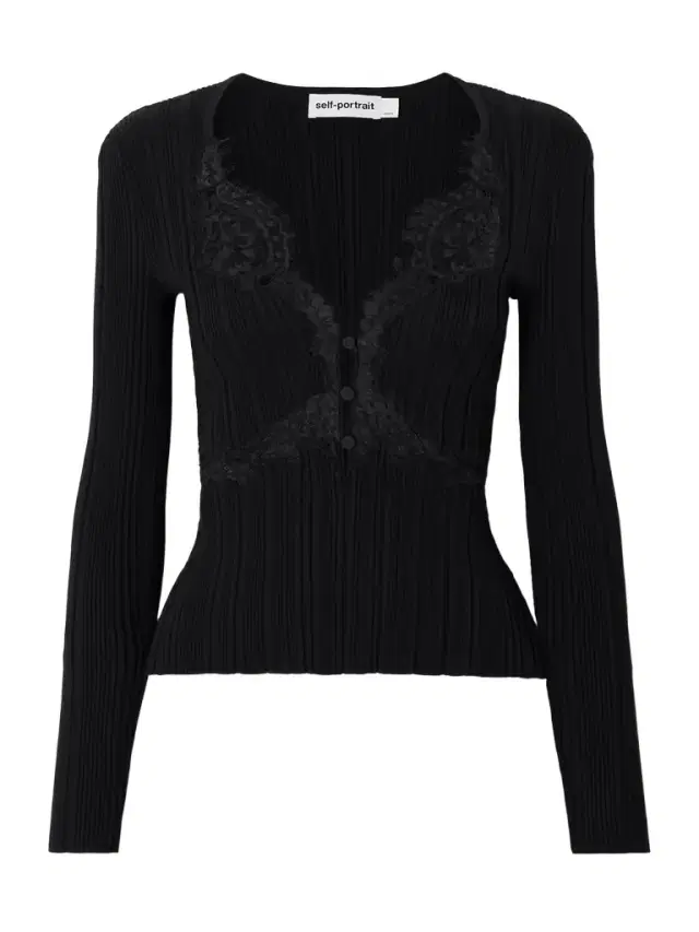Lace-trimmed Ribbed-knit Top