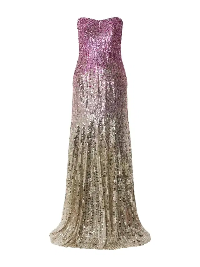 Lior Strapless Ombré Sequined Chiffon Gown