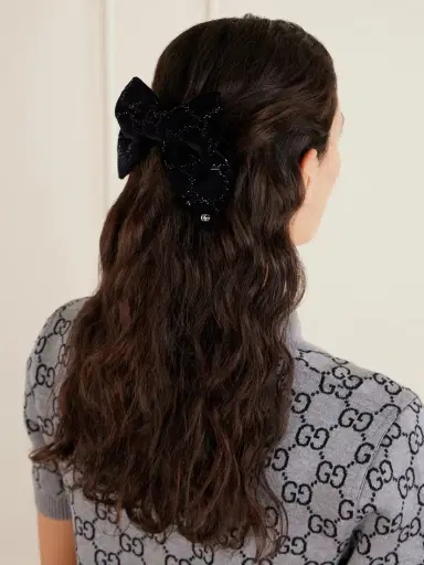 Gucci Crystal-embellished Cotton-blend Velvet Hair Clip | Thumbnail 2 Gucci Crystal-embellished Cotton-blend Velvet Hair Clip | Thumbnail 2
