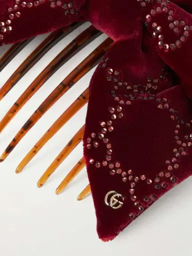 Gucci Crystal-embellished Cotton-blend Velvet Hair Clip | Thumbnail 4 Gucci Crystal-embellished Cotton-blend Velvet Hair Clip | Thumbnail 4