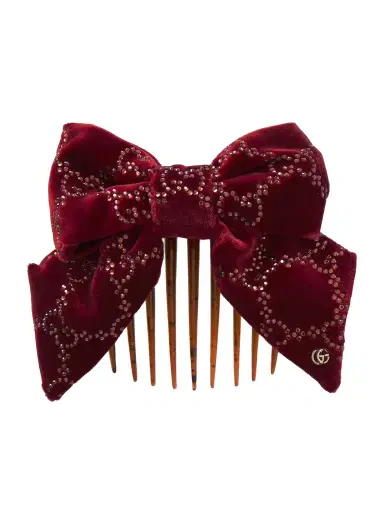 Gucci Crystal-embellished Cotton-blend Velvet Hair Clip | Thumbnail 1 Gucci Crystal-embellished Cotton-blend Velvet Hair Clip | Thumbnail 1