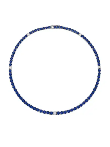 Wish Fine Jewelry 12.69ct Diamond Sapphire 14K Gold Tennis Necklace | Thumbnail 2