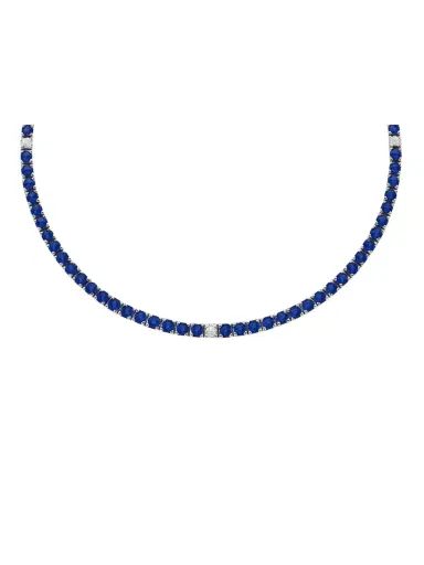 Wish Fine Jewelry 12.69ct Diamond Sapphire 14K Gold Tennis Necklace | Thumbnail 1