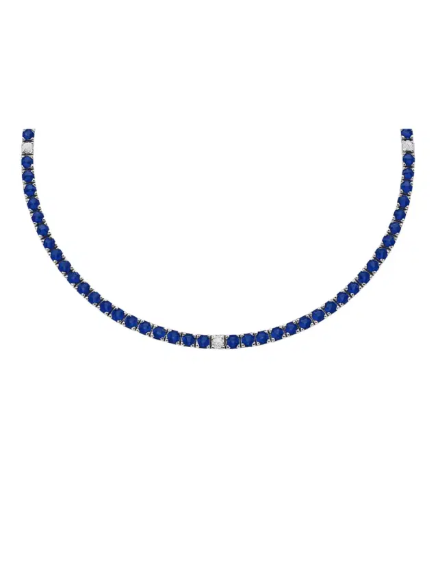 Wish Fine Jewelry 12.69ct Diamond Sapphire 14K Gold Tennis Necklace