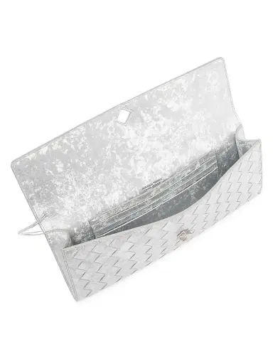 Bottega Veneta Women's Andiamo Intrecciato Metallic Satin Leather Top-Handle Clutch - Silver | Thumbnail 3 Bottega Veneta Women's Andiamo Intrecciato Metallic Satin Leather Top-Handle Clutch - Silver | Thumbnail 3