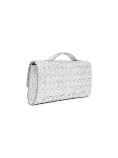 Bottega Veneta Women's Andiamo Intrecciato Metallic Satin Leather Top-Handle Clutch - Silver | Thumbnail 7 Bottega Veneta Women's Andiamo Intrecciato Metallic Satin Leather Top-Handle Clutch - Silver | Thumbnail 7