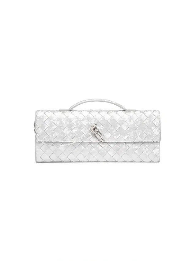 Women's Andiamo Intrecciato Metallic Satin Leather Top-Handle Clutch - Silver
