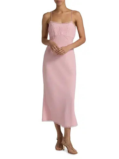 LoveShackFancy Women's Isolie Lace-Trim Satin Slip Midi-Dress - Potpourri Pink - Size Large | Thumbnail 2