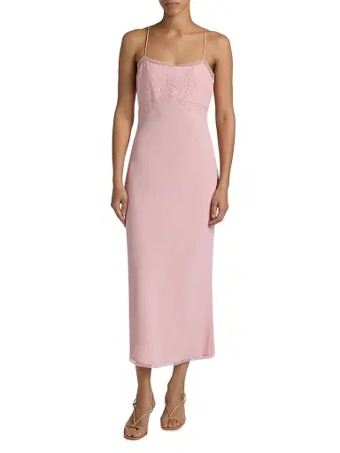 LoveShackFancy Women's Isolie Lace-Trim Satin Slip Midi-Dress - Potpourri Pink - Size Large | Thumbnail 3